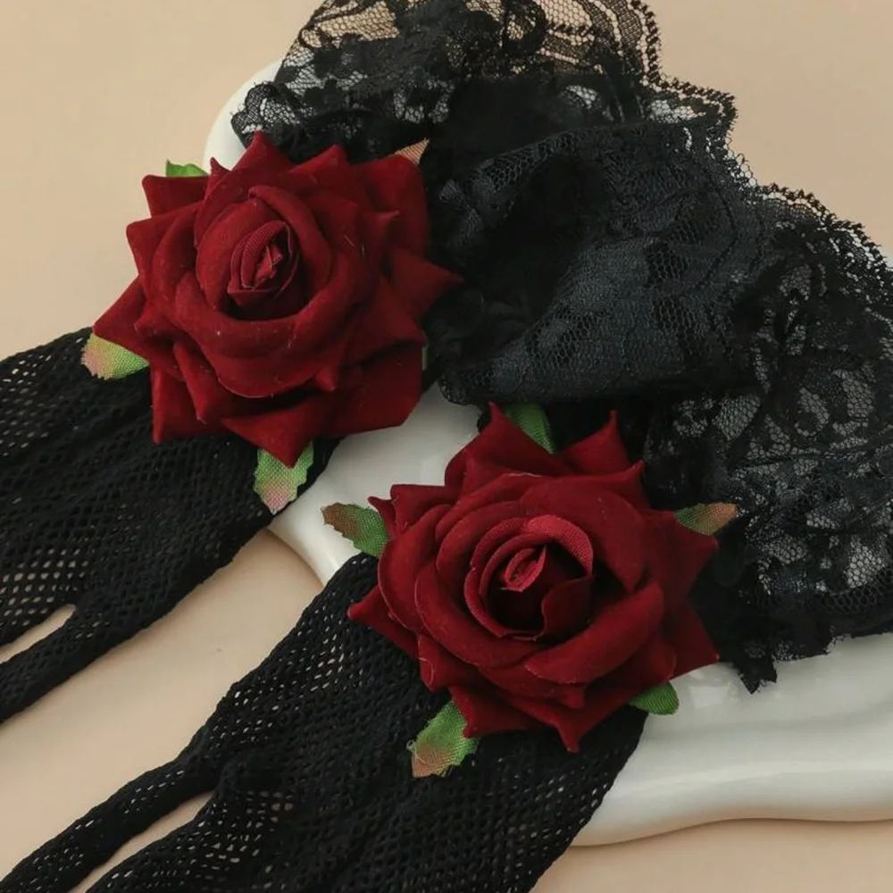 1 Pair Polyester Rose Floral 3D Decor Gloves, Ideal For Evening Dates, Parties,